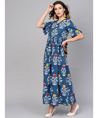 Indigo printed maxi dress with back detailing 5