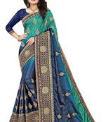 Turquoise embroidered polyester saree with blouse