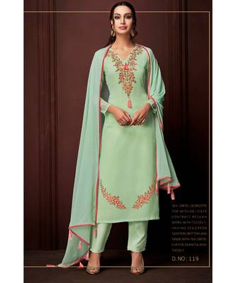 green faux georgette  Top Bottom Dupatta dress materials 1