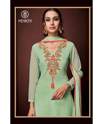 green faux georgette  Top Bottom Dupatta dress materials 2