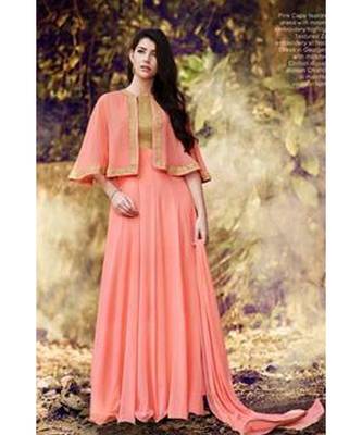 light-peach faux georgette  Top Bottom Dupatta dress materials 1