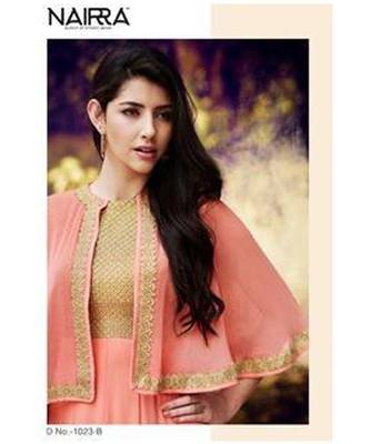 light-peach faux georgette  Top Bottom Dupatta dress materials 2