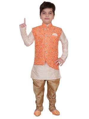 White embroidered cotton silk boys-kurta-pyjama 1