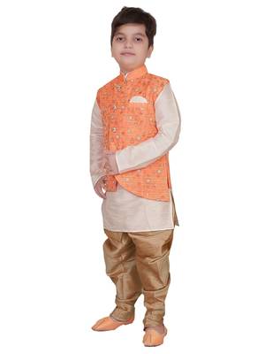 White embroidered cotton silk boys-kurta-pyjama 3