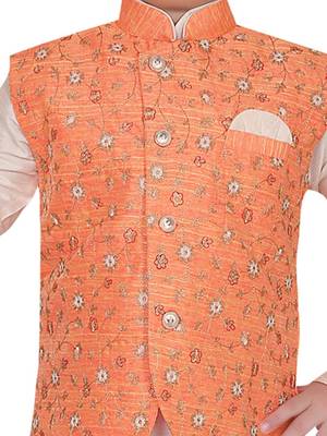 White embroidered cotton silk boys-kurta-pyjama 4
