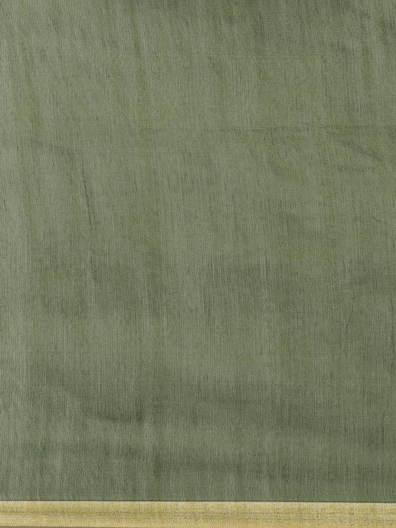 Olive Green & Golden Woven Design Bengal Handloom Taant Saree