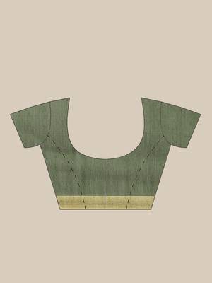 Olive Green & Golden Woven Design Bengal Handloom Taant Saree 6