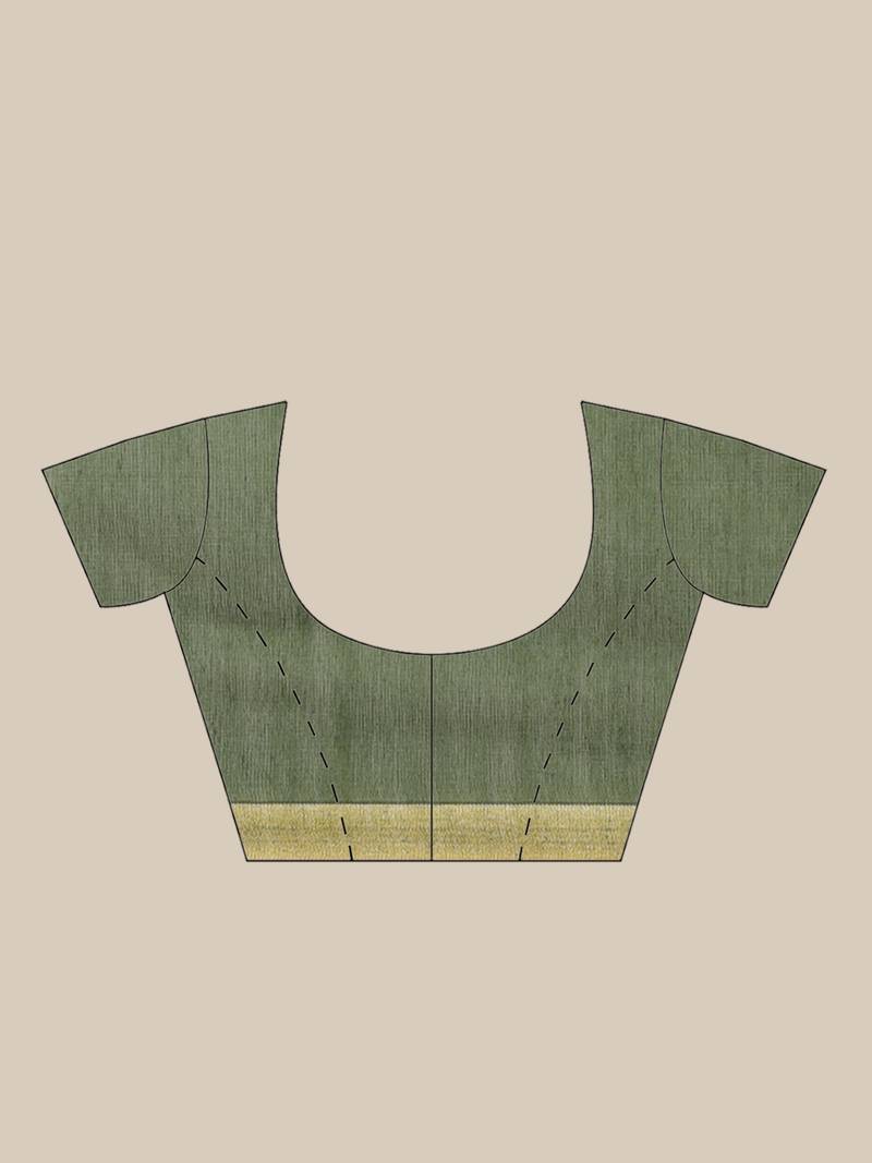 Olive Green & Golden Woven Design Bengal Handloom Taant Saree