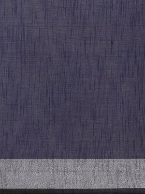 Navy Blue & Silver Solid Bengal Handloom Taant Saree 3
