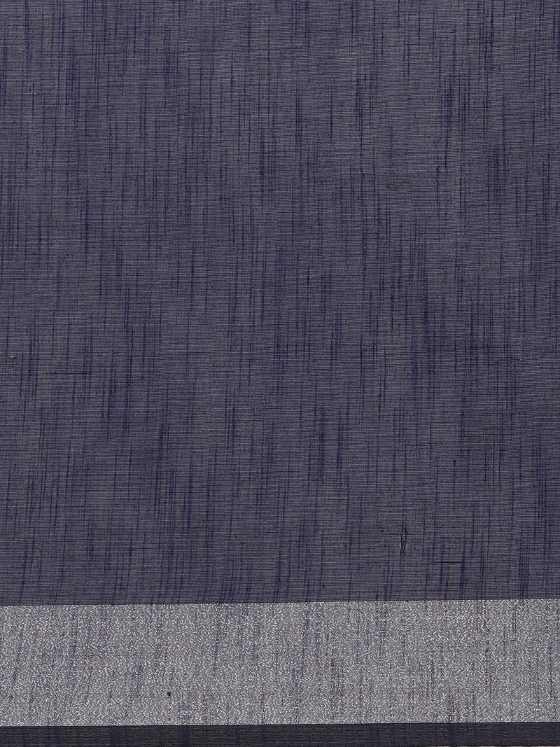 Navy Blue & Silver Solid Bengal Handloom Taant Saree