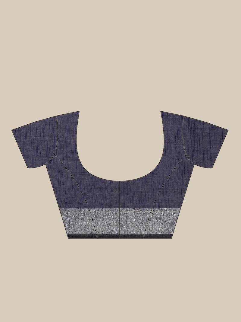 Navy Blue & Silver Solid Bengal Handloom Taant Saree
