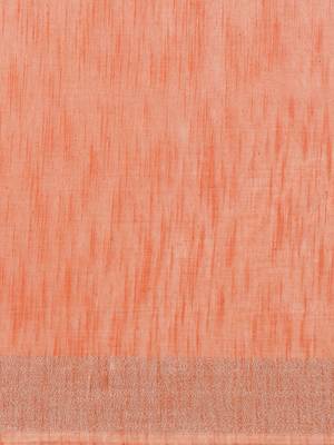 Peach-Coloured & Silver Solid Bengal Handloom Taant Saree 3