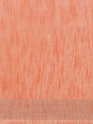 Peach-Coloured & Silver Solid Bengal Handloom Taant Saree 5