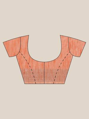 Peach-Coloured & Silver Solid Bengal Handloom Taant Saree 6