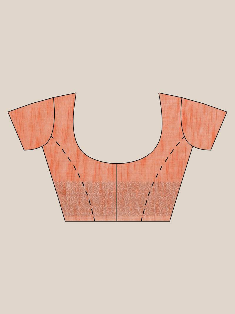 Peach-Coloured & Silver Solid Bengal Handloom Taant Saree