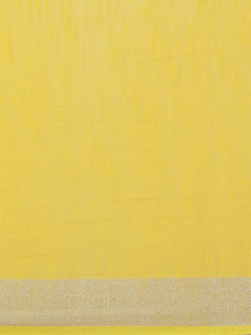 Yellow & Silver Solid Bengal Handloom Taant Saree