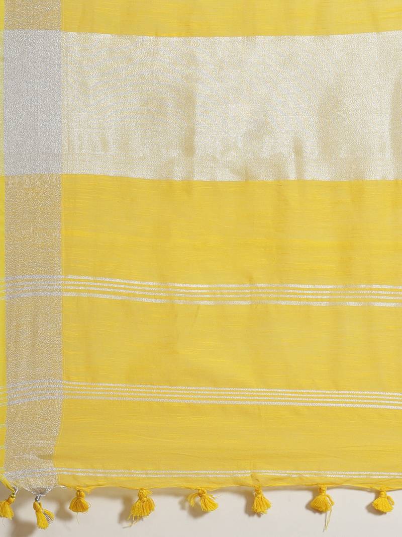Yellow & Silver Solid Bengal Handloom Taant Saree