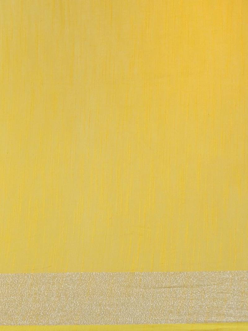 Yellow & Silver Solid Bengal Handloom Taant Saree