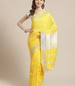 Yellow & Silver Self-Checked Bengal Handloom Taant Saree