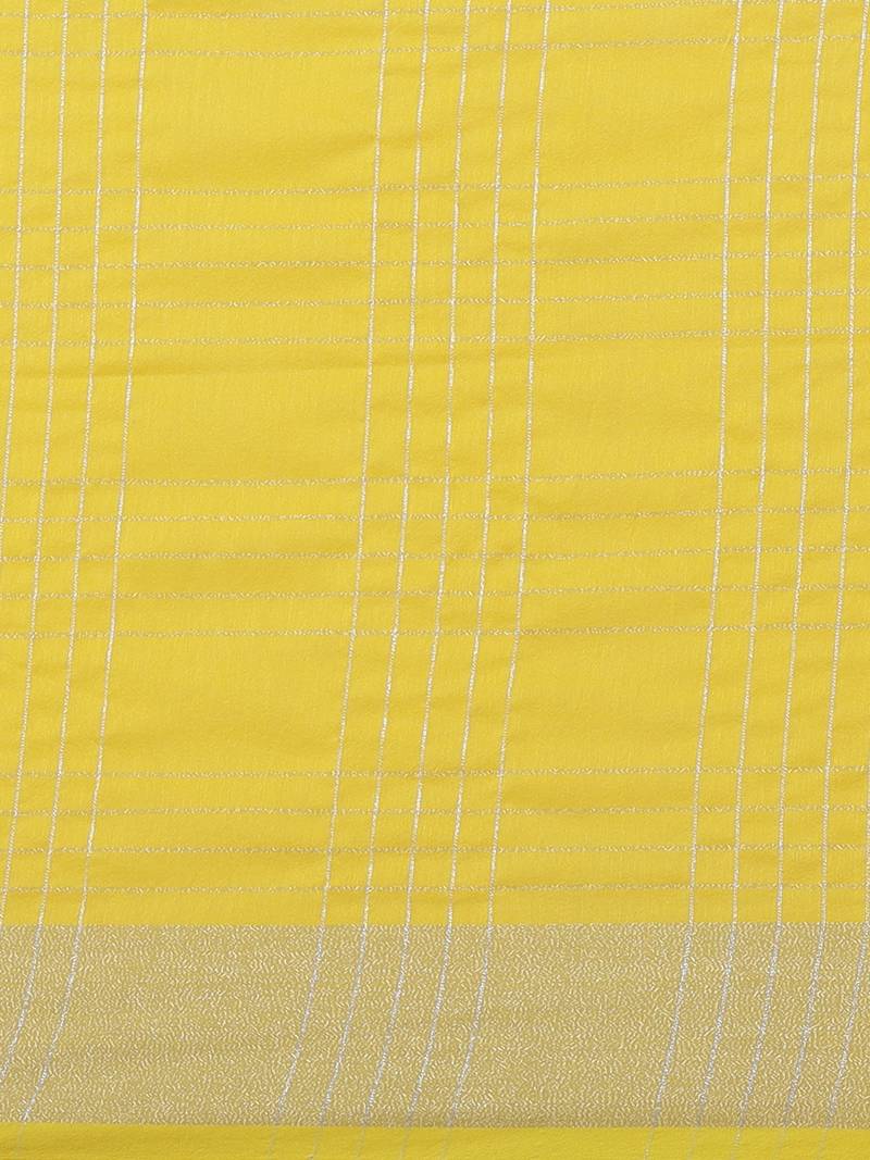 Yellow & Silver Self-Checked Bengal Handloom Taant Saree