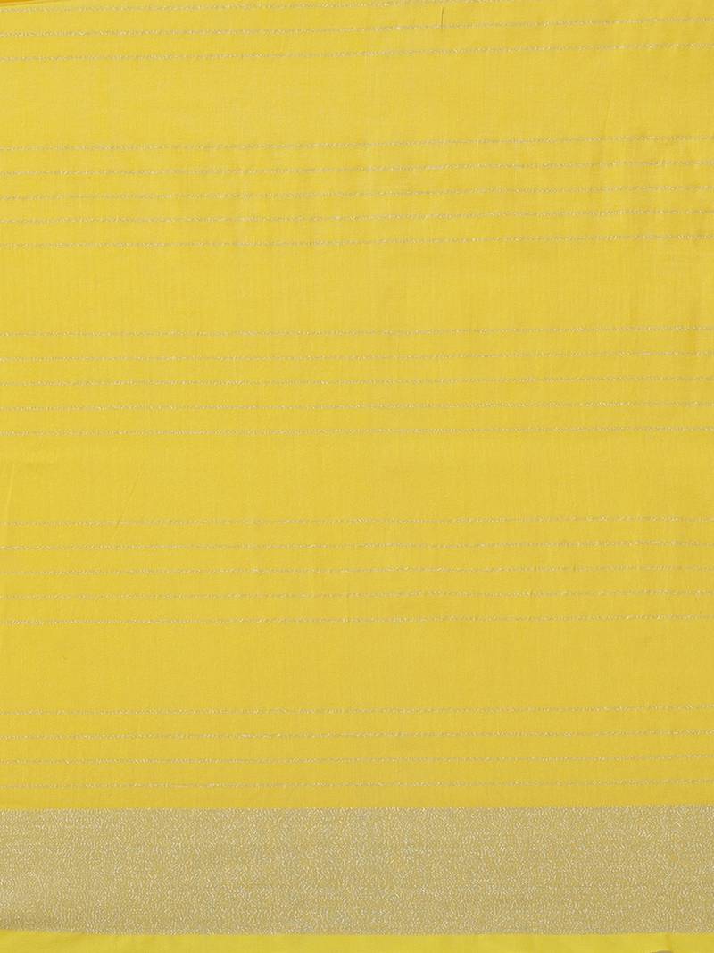Yellow & Silver Self-Checked Bengal Handloom Taant Saree
