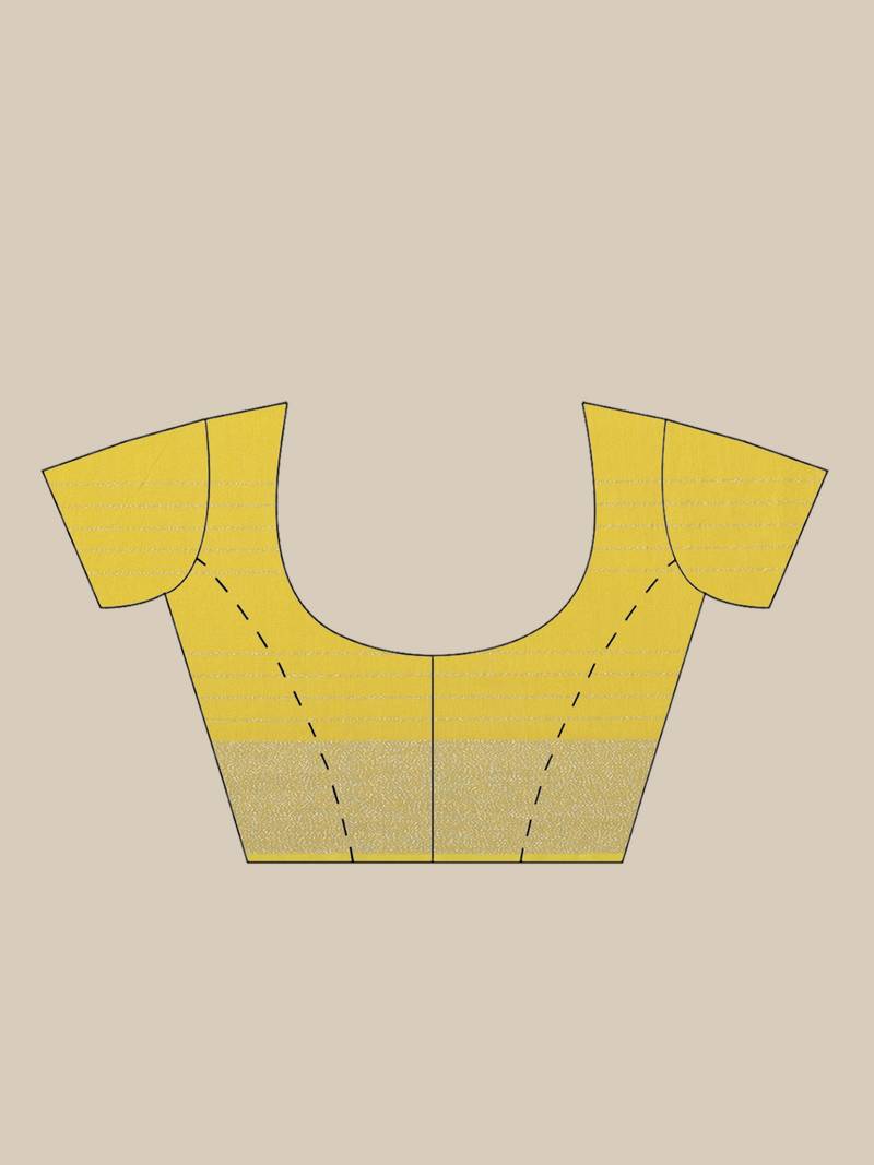 Yellow & Silver Self-Checked Bengal Handloom Taant Saree