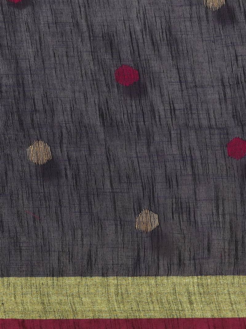 Navy Blue & Magenta Woven Design Bengal Handloom Taant Saree