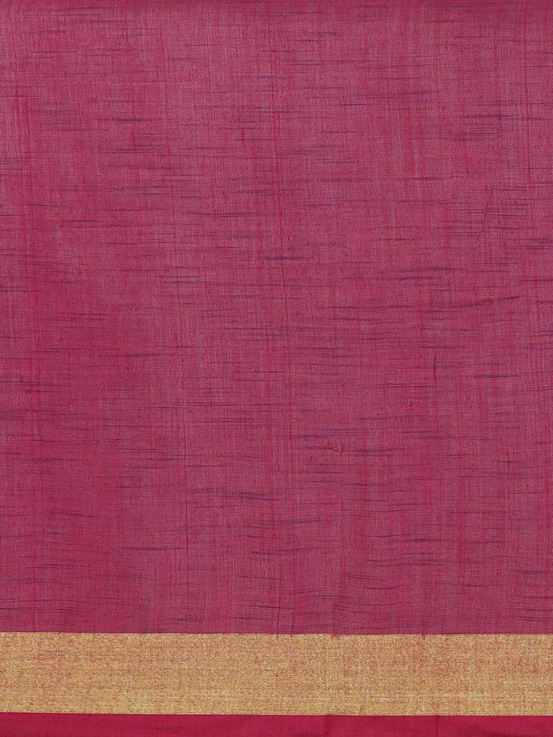 Navy Blue & Magenta Woven Design Bengal Handloom Taant Saree