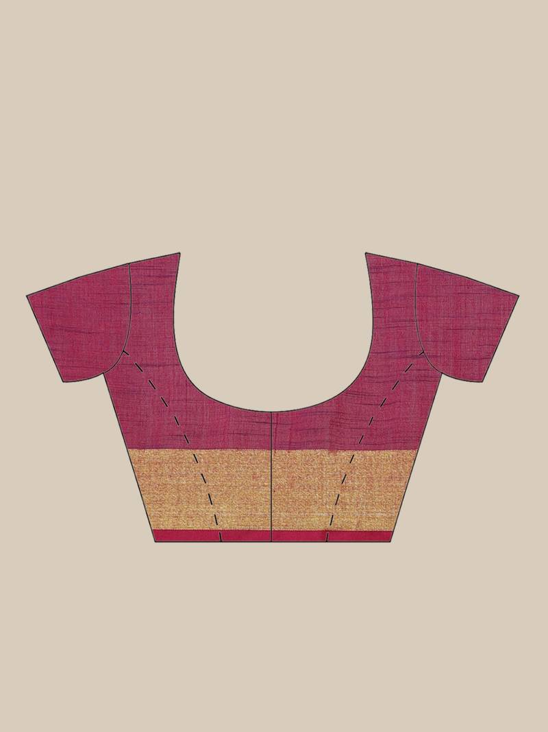 Navy Blue & Magenta Woven Design Bengal Handloom Taant Saree