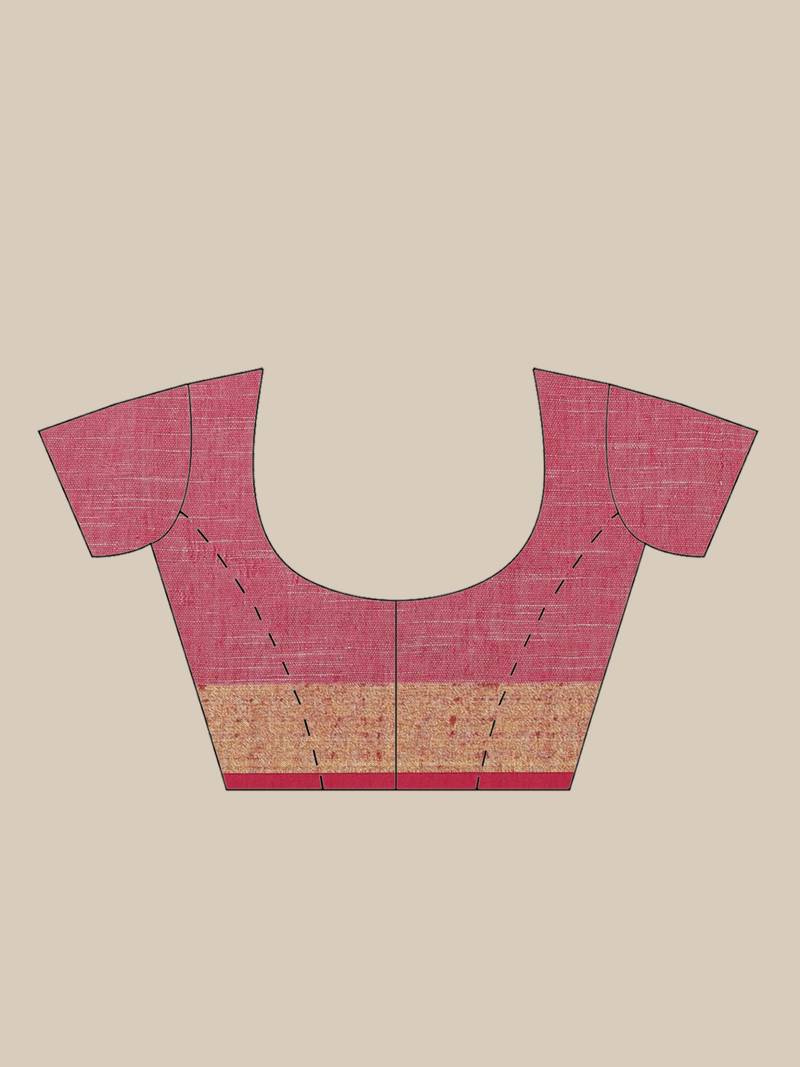 White & Pink Polka Dot Woven Design Bengal Handloom Taant Saree