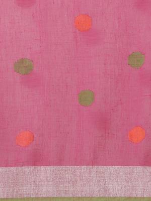 Pink & Green Woven Design Bengal Handloom Taant Saree 3