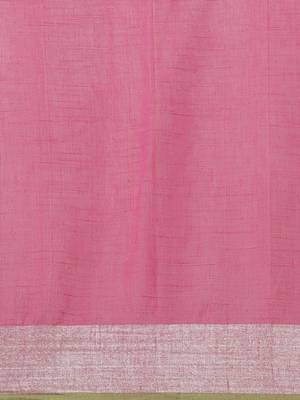Pink & Green Woven Design Bengal Handloom Taant Saree 5