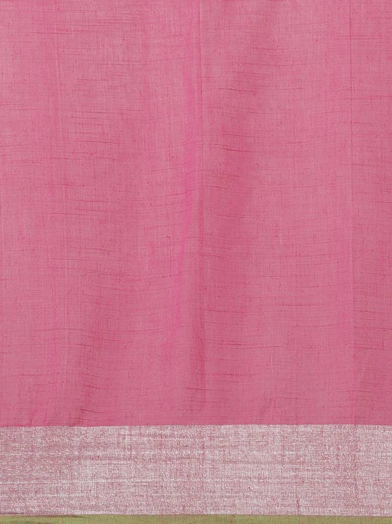 Pink & Green Woven Design Bengal Handloom Taant Saree