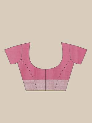 Pink & Green Woven Design Bengal Handloom Taant Saree 6