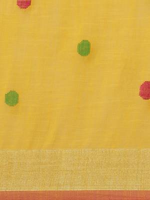 Yellow & Pink Polka Dot Woven Design Bengal Handloom Taant Saree 3