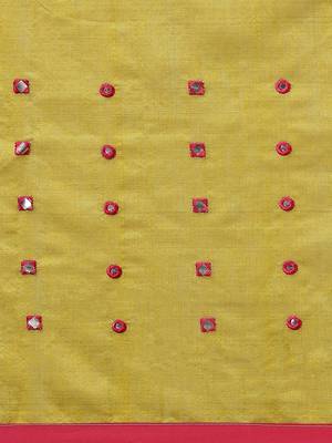 Lime Green & Magenta Embellished Taant Saree 3