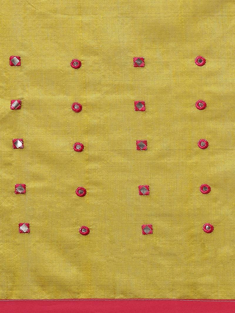 Lime Green & Magenta Embellished Taant Saree