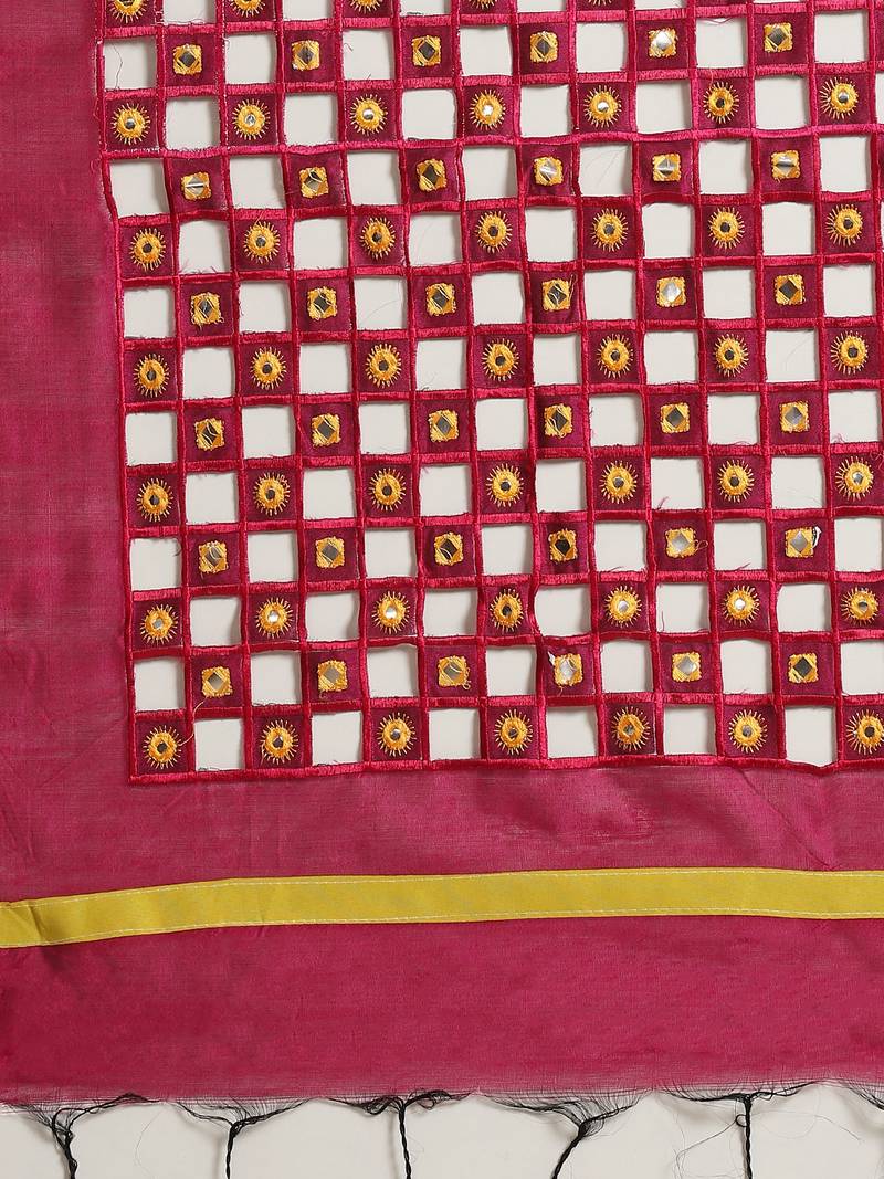 Lime Green & Magenta Embellished Taant Saree