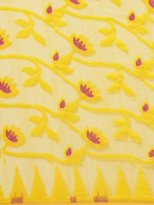 Yellow & Pink Woven Design Jamdani Saree 3