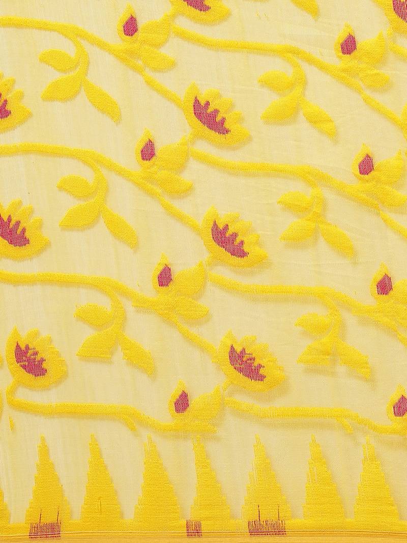 Yellow & Pink Woven Design Jamdani Saree