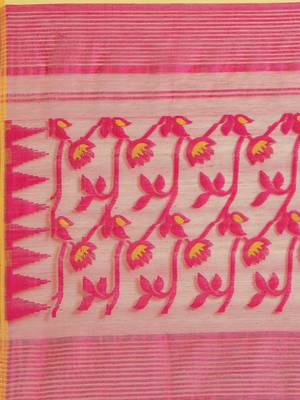 Yellow & Pink Woven Design Jamdani Saree 4