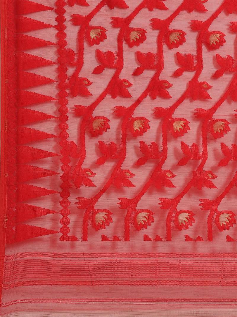 Red & Golden Ethnic Floral Patterned Jamdani Saree