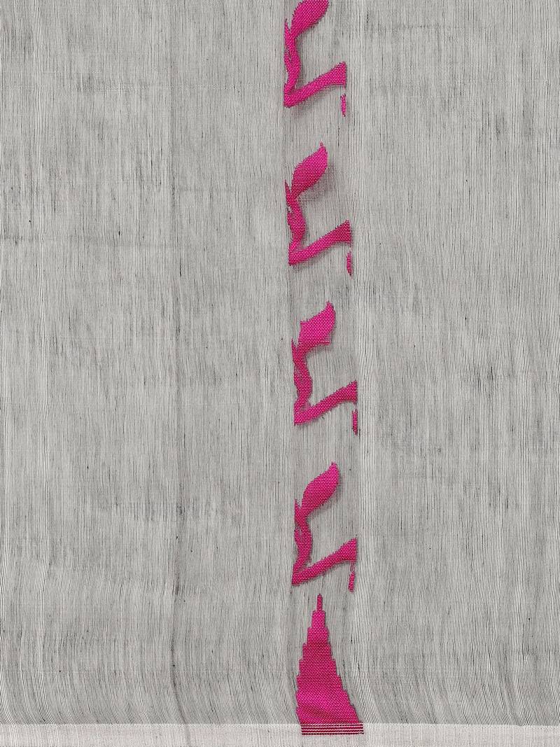 Charcoal & Pink Woven Design Jamdani Saree Without Blouse