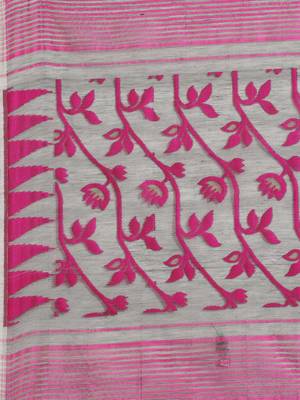 Charcoal & Pink Woven Design Jamdani Saree Without Blouse 4