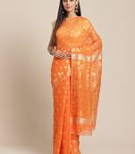 Orange & Golden Woven Design jamdani Saree