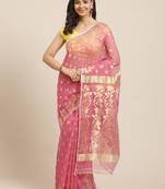 Pink & Golden Woven Design Jamdani Saree