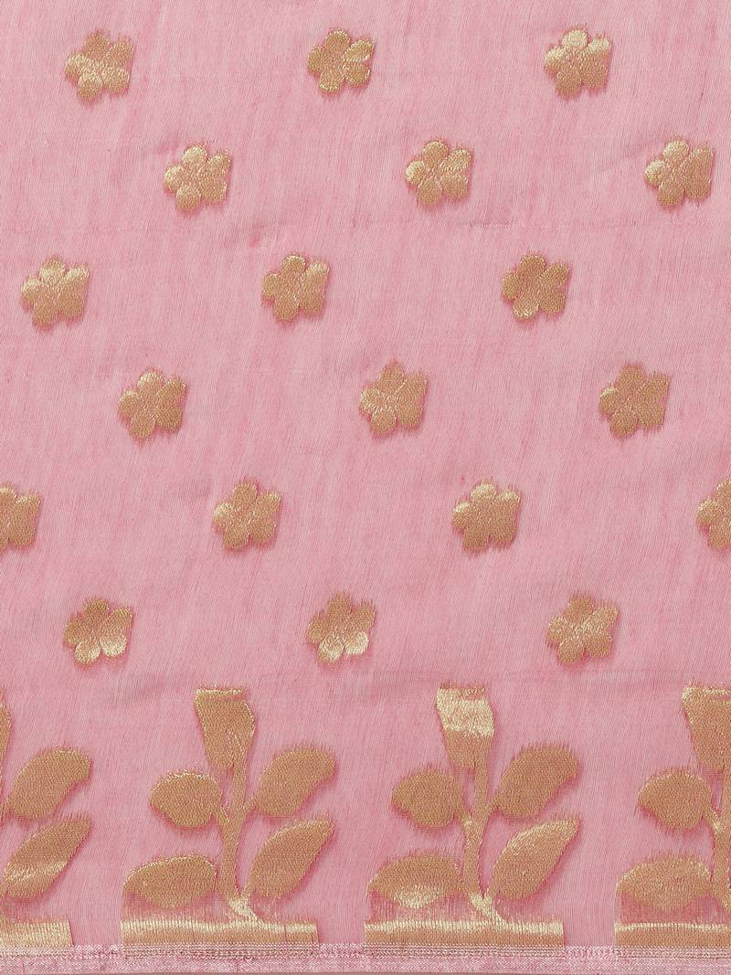 Pink & Golden Woven Design Jamdani Saree