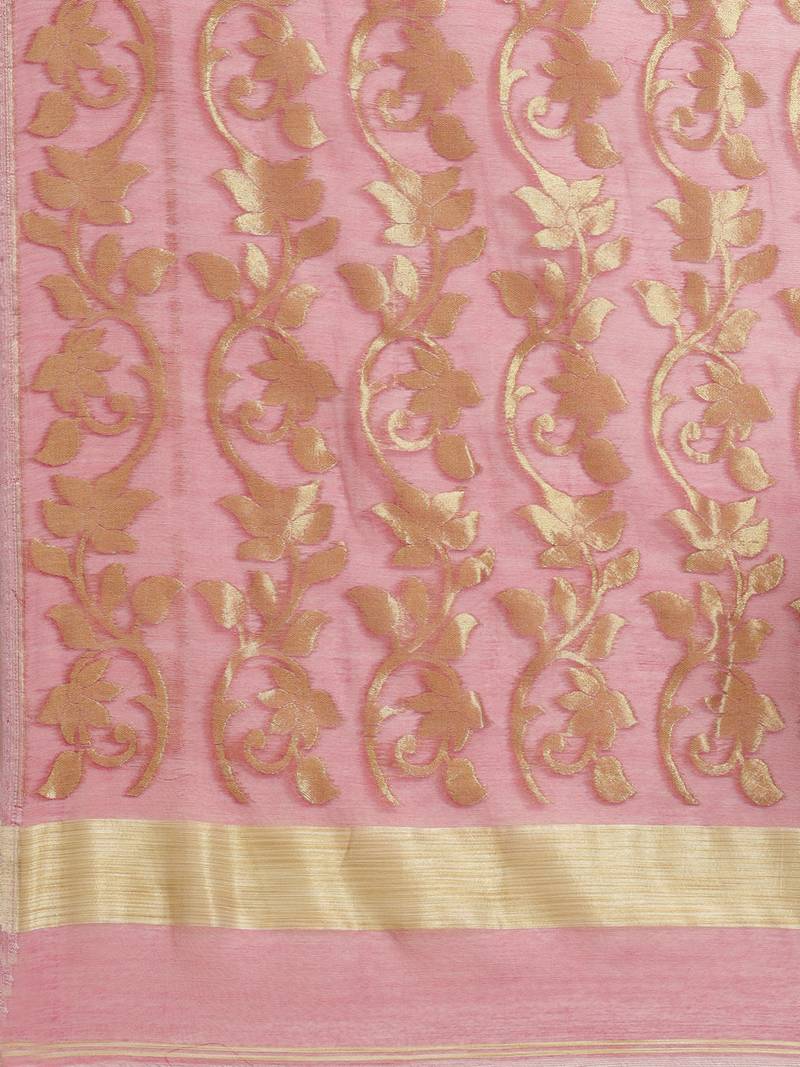 Pink & Golden Woven Design Jamdani Saree
