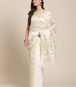 White & Golden Woven Design Dhakai Jamdani Saree