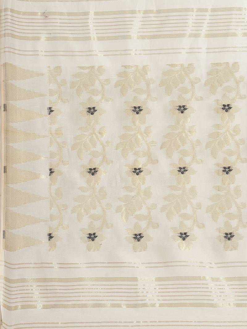 White & Golden Woven Design Dhakai Jamdani Saree